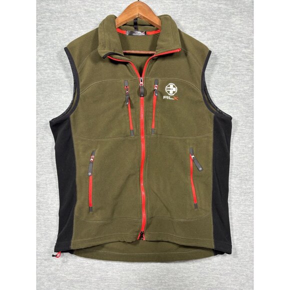 RLX Ralph Lauren Mens Vest L Olive Green & Black Fleece‎ Activewear - Picture 1 of 6